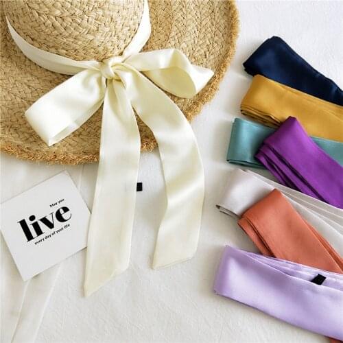 Solid Color Small Neckerchiefs Women Long Ribbon Hairband Satin Silk Scarf Lady Elegant Belt Tie Handbag Ribbons Hair Scarves