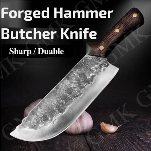 Meat Cleaver Hunting Knife Forged Kitchen Knife Damascus Laser Pattern Chinese Chef Knife Forged Stainless Steel