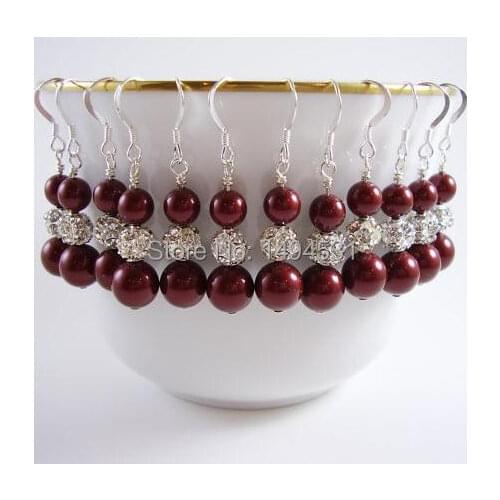 Wholesale Pearl Jewelry Bridesmaid Earrings Wedding Jewelry Wine Color Shell Pearl Crystal Beads Earrings - Hot Sale XZE39
