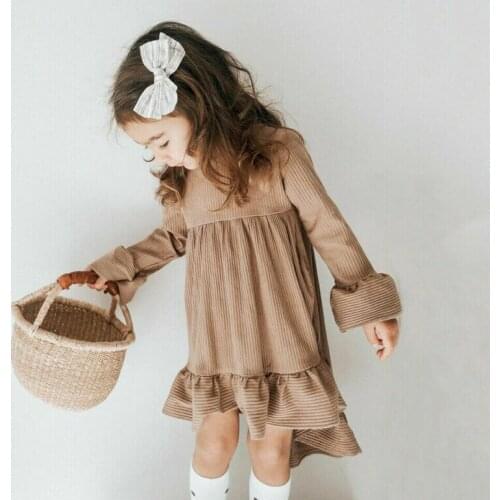 Antumn Spring New Fashion Princess Ruffles Dress Kid Baby Girl Flared Sleeve Ruffle Tutu Dress Wedding Party Solid Sweet Clothes