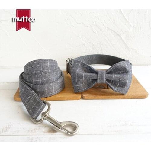 MUTTCO Dog collar and leash set with bow tie handmade gentlemanlike dog necklace THE SUIT PLAID pet supplies 5 sizes UDC001