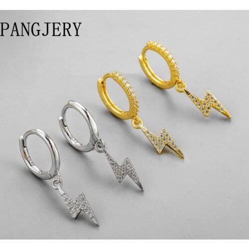 Pangjery Prevent Allergy 925 Sterling Silver Micro Pave Zircon Earrings for Women INS Fashion Lightning Bolt Party Jewelry Gift