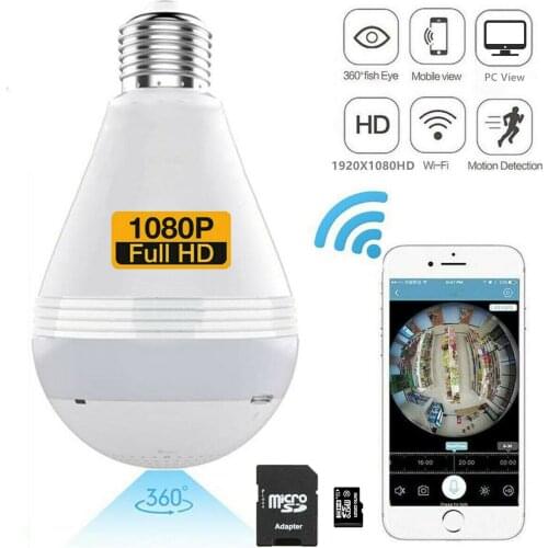 Panoramic Bulb Light Camera Full HD 1080P 360 Degree Fisheye Wi-fi LED Light lamp IP E27 IR Night Dome Security Camera