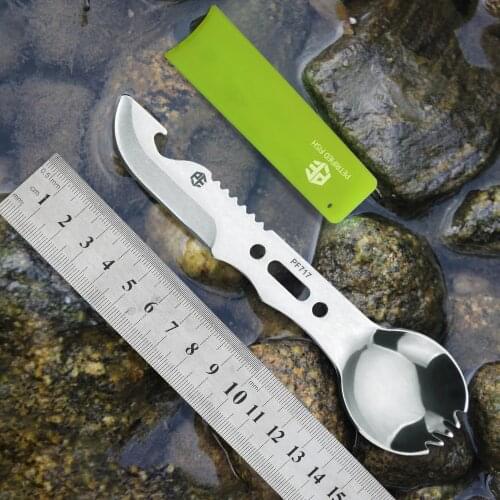 Petrified fish 717 Outdoor Multifunctional Camping Cookware Spoon Fork Corkscrew knife Portable Safety Stainless Steel Tool