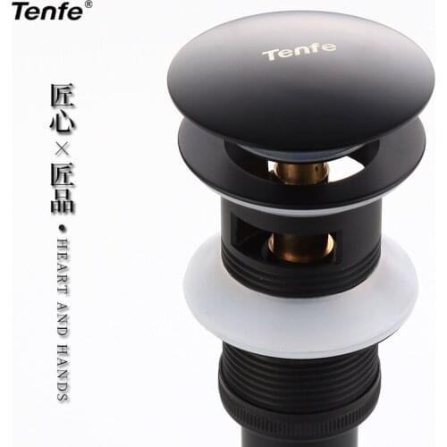 TENFE Black Large Cover Push-type Pop-up Drainer, Universal Pop-up Basin Drainer