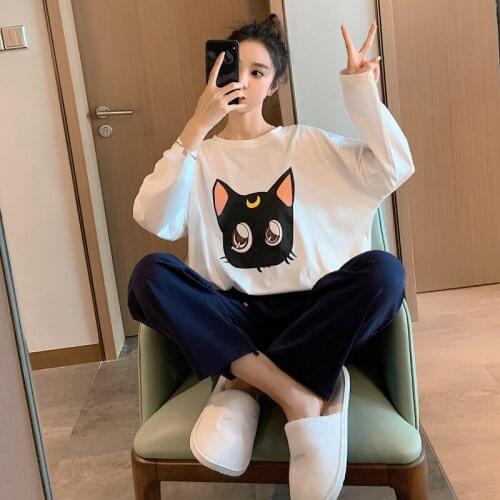 Con Estampado De Dibujosmanga Larga Para Mujer Ropa De Dormir Animados, Pijamas Cuello Redondo, Para El Hpijama De