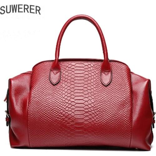 SUWERERE New 2020 Genuine Leather Women Bag Fashion Snake Pattern Handbag Women Large Bag Large Capacity Wild Lady Messenger Bag