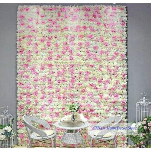 Light Pink Rose Champagne Silk Flower Board Artificial Flower Plant 3D Wall Wedding Photo Background Party Home Wall Decoration