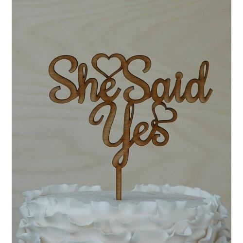 She Said Yes Cake Topper , Wedding Decor Supplies Cake Topper , wooden Bridal Shower Engagement Ring Wedding Cake Topper