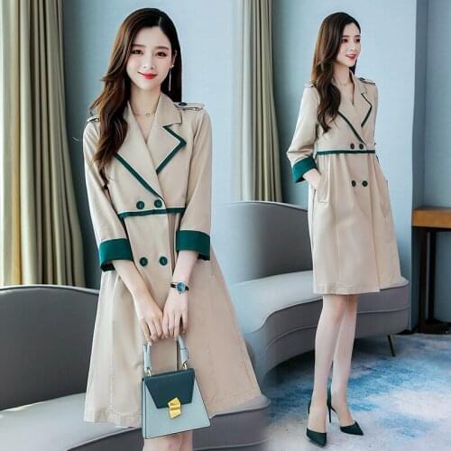 Spring Autumn Simple Mid-Length Trench Coat Womens 2021 New Fashion Loose All-Match Double Breasted Windbreaker Overcoat Female