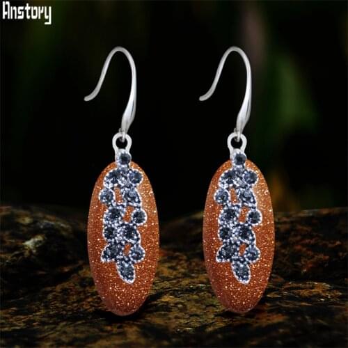 Vintage Eye Shape Golden Sequins Stone Earrings For Women Antique Silver Plated Plant Crystal Dangel Pedant Fashion Earring