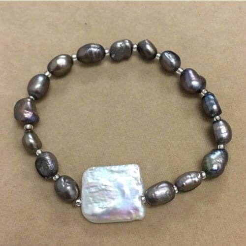 High quality BRACELET made of 100% NATURE FRESHWATER PEARL BRACELET-rectangle BAROQUE PEARL