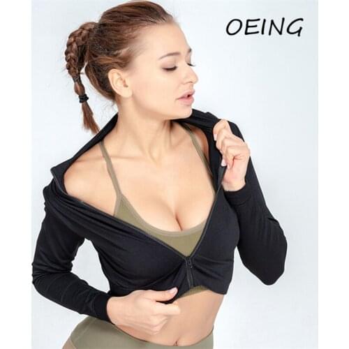 Women Sport Jacket with Zipper Quick Dry Yoga Running Clothes Black Crop Jacket