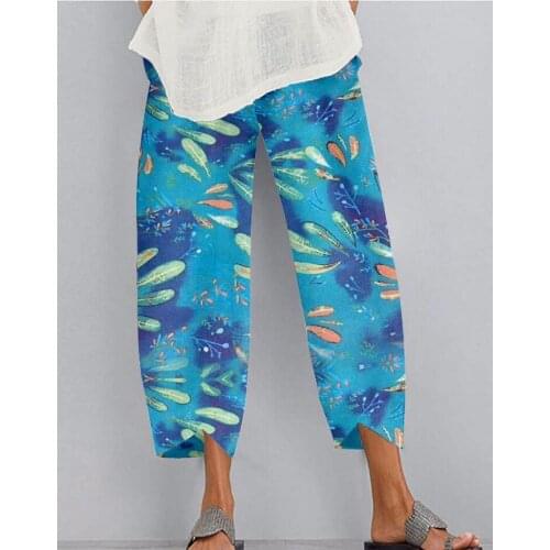 Womens Printed Trousers Spring Harem Pants Fashion Casual Striped Long Pantalon Female Elastic Waist Turnip Oversized