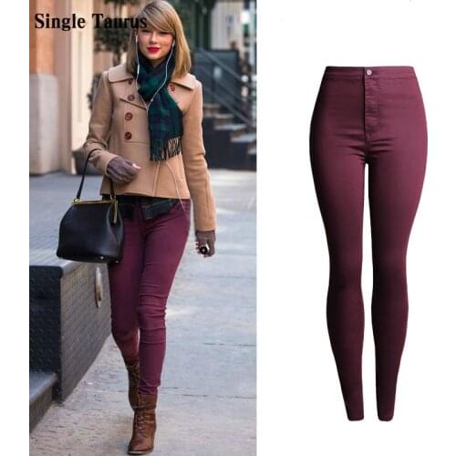 High Waist Jeans Women High Quality Elasticity Skinny Jeans Mujer Push Up Pencil Pants Pantalon Femme Red Wine Jeans Feminino
