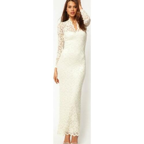 Women V-Neck full sleeve lace long dress