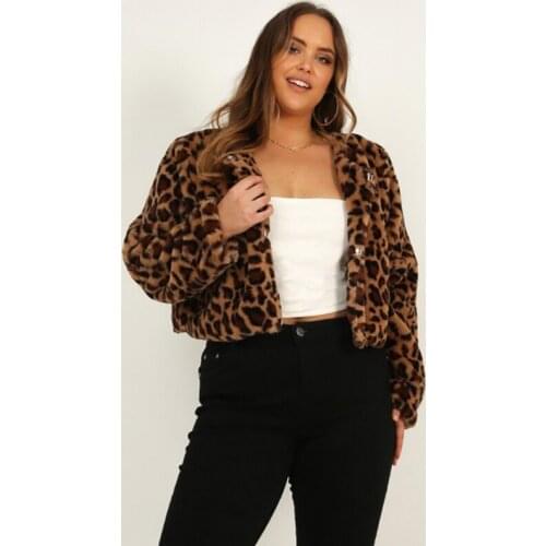 Women Leopard Coat Jacket Plush Long Sleeve Ladies Fashion Cardigan Crop Top Jacket Outerwear Clothes for Female Winter 2020 New