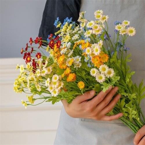 1 Bunch Artificial Daisy Flowers Plastic Silk Fake Chamomile Flower Stamen Mini Daisy For Wedding Bouquet Home Table Decor Flore