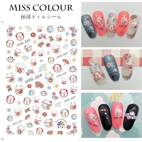 1Sheet Nail art adhesive Japanese lucky cat sticker kimono doll Slider Design Decals Glue Russian Matryoshka Applique R161-168