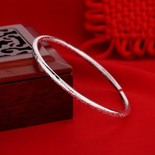 1PCS Simple Fashion 925 Sterling Silver Bohemian Carving Open Cuff Bracelets&Bangles Women Jewelry Pulseras
