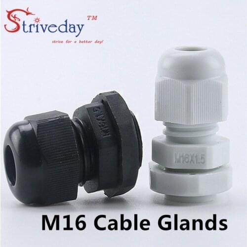 100pcs/lot White Black M16 Nylon plastic cable gland Wiring Accessories cable connector IP68 waterproof Gland