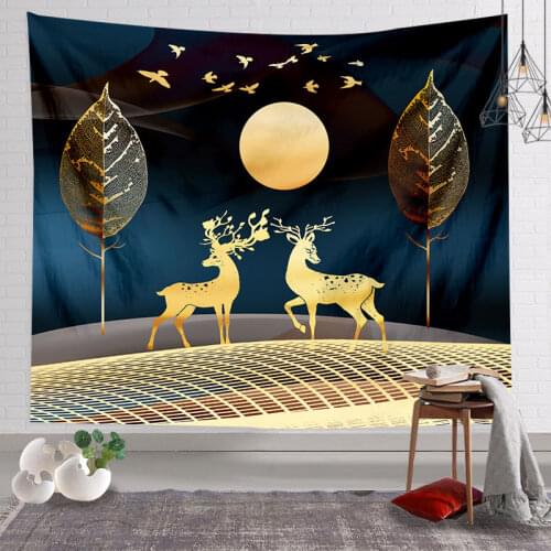 2021 Tree Tapestry Watercolor Deer With Flowers Branch Reindeer Forest Tapestry Wall Hanging Hippie For Bedroom Living Room Dorm