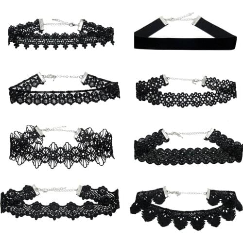 8PCS Choker Set Lace Choker Necklaces Velvet Necklace Gothic Tattoo Choker Black Lace Choker Collar Vintage Women Jewelry