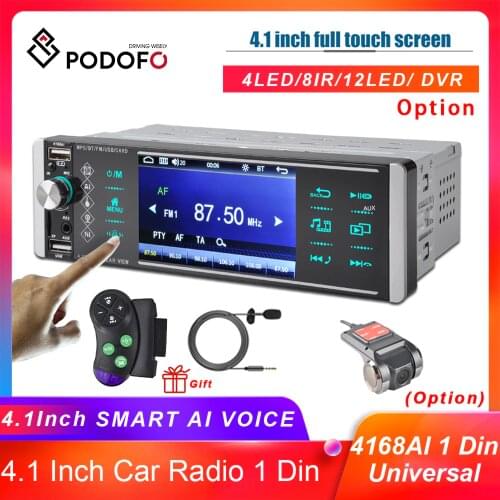 Podofo 1 Din Car Radio MP5 Player Touch Screen Bidirectional Interconnection RDS AM FM 4-USB 4 Inch Bluetooth Android Mirrorlink