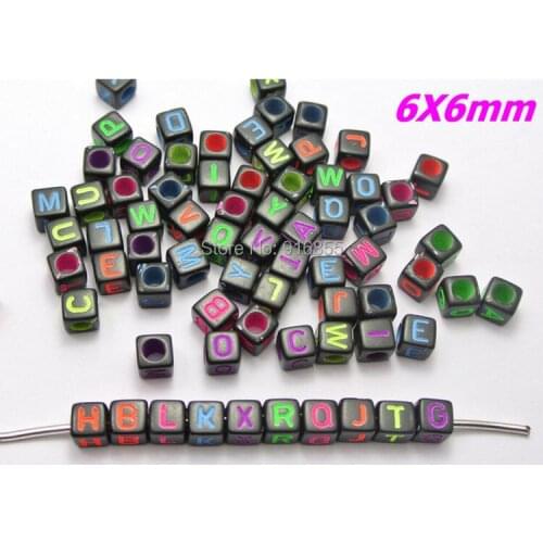 Free shipping 300pcs 6*6mm black mixed color Letter Alphabet Square Spacer Acrylic Beads for DIY charm Bracelets