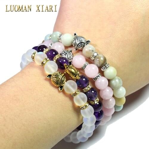 Wholesale Fox Rhinestone Bracelets Natural Rose Crystal Amethysts Stone For Women Jewelry Stretch Energy Yoga Gift 19mm