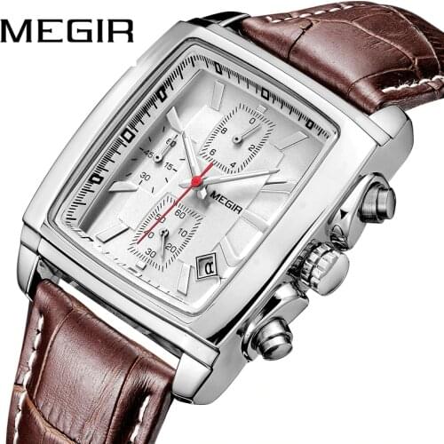 MEGIR Watch Men Waterproof Chronograph Military Male Clock Top Brand Luxury Genuine Leather Business Man Sport Wristwatch