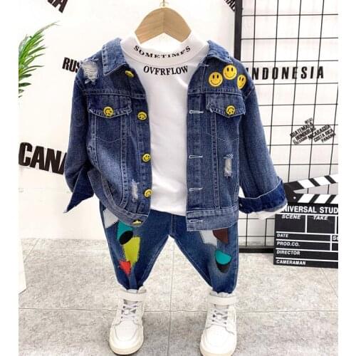 Children Clothes Cool Boys Costume Tracksuit Boys Denim Jacket,T-Shirt and Jeans 3PCS Children Spring Outfits Set 2-6Years