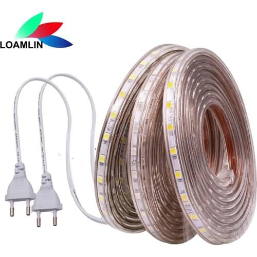 5050SMD AC220V LED Strip Flexible Light 60Leds/m Waterproof Led Tape With EU Power Plug 1M/2M/3M/5M/6M/8M/9M/10M/15M/20M