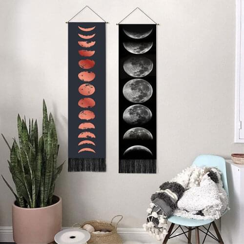 Moon Phases Tapestry Wall Art Hanging Lunar Eclipse Tapestries HD Printing Sun Moon Tapestry Psychedelic Decor Tassel Carpet
