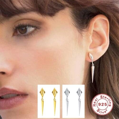 GS 100% 925 Sterling Silver Ear Studs With Drop Shape Pendant Smooth Stud Earrings For Women Fine Jewelry Friends Gift