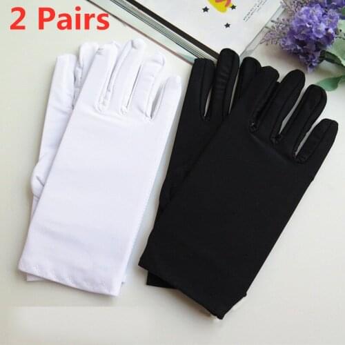 Howfits 2 Pairs Driving Black White Dance Jewelry Gloves Women Men Sun Against UV Summer Gloves Elastic Etiquette Spandex