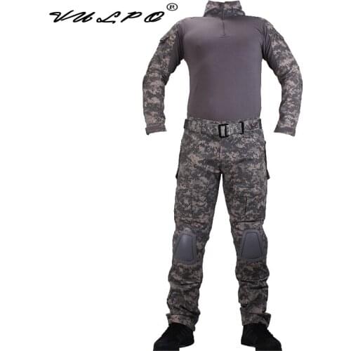 Camouflage BDU ACU Combat uniforms shirt with broek and elbow & knee pads militaire game cosplay uniform ghilliekostuum