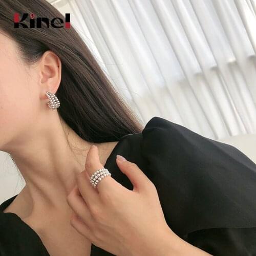 Kinel Three layers of Silver Beads Finger Rings for Women Fashion Adjustable Open C Rings Free Size Jewelry