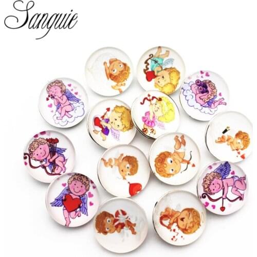 12pcs/lot glass 18mm snap buttons Cupid leather clasp snap button bracelet snap Bangles jewelry