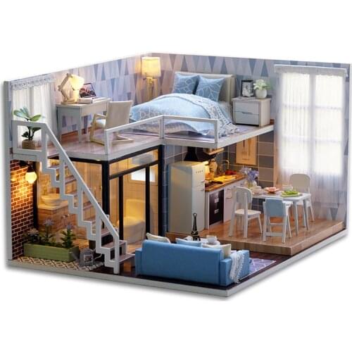 New Furniture DIY Doll House Wooden Miniature Doll Houses Furniture Kit Box Puzzle Assemble Dollhouse Toys For new year gift L23