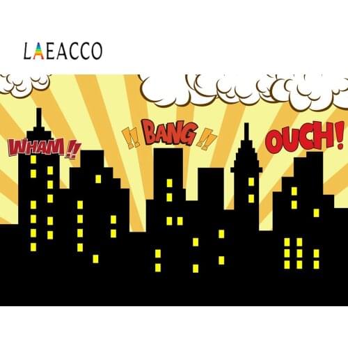 Laeacco Superhero City Celebration Comic Baby Scene Children Photographic Background Vinyl Photography Backdrop For Photo Studio