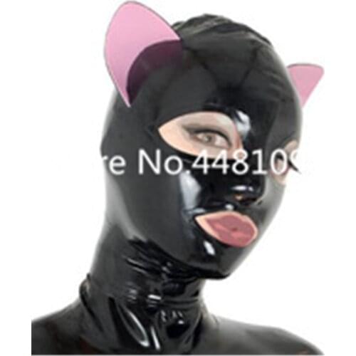 Latex Mask Rubber Unisex Hood Cosplay Cat woman Back Zipper Rubber Fetish Cosplay Mask Latex Headgear Customized XS-XXL