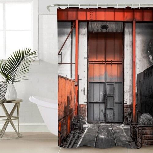 Metal Iron Door Retro Shower Curtain Bathroom Decorative Waterproof Polyester Fabric Curtain for Bathroom