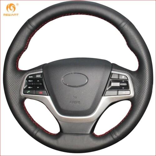 MEWANT for Hyundai Elantra 4 2016-2019 Solaris 2017-2019 Accent 2018-2019 Black Artificial Leather Car Steering Wheel Cover
