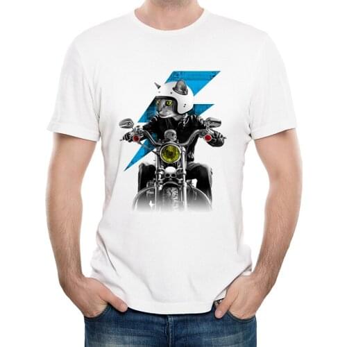 Fashion Cool Cat Biker T-Shirt Mens Customied Animal T Shirt Summer Male Hipster O-Neck Short Sleeve Tops Tee lc2843