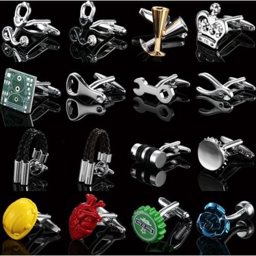 Fashion novel French shirt Cufflinks for men rose Design of safety helmet wine cup fire extinguisher Metal button Mens jewelry