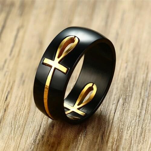 Mens Ring Separable Ankh Egyptian Cross Rings for Men Stainless Steel Ring Black Gold Religious Jewelry acier inoxydable bijoux