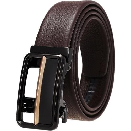 Mens Leather Belt Business Formal TOP Cowhide Ratchet Belt High Quality Metal Automatic Buckle For man