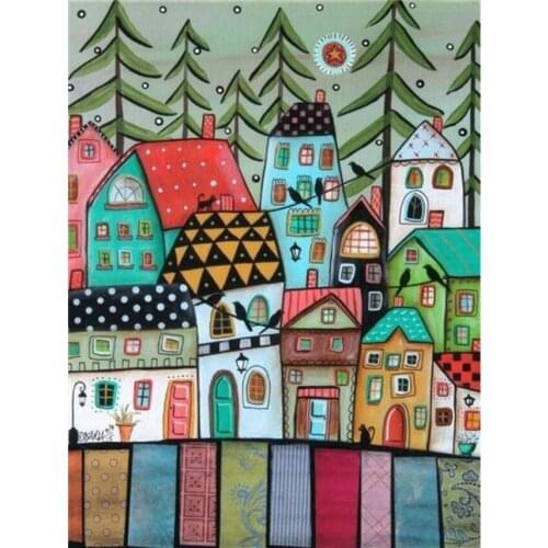 Children craft mosaic embroidery cartoon house diamond painting kit bead picture wall paper decor stones drawing christmas gift