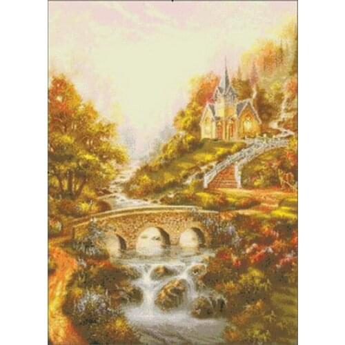 Top Quality Forest Scenery River Bridge Sewing kit Embroidery Needlework 14CT Unprinted Cross Stitch Kits Art DIY Handmade Decor